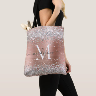 Tote Bag Rose Gold Parties scintillant argent  monogramme m