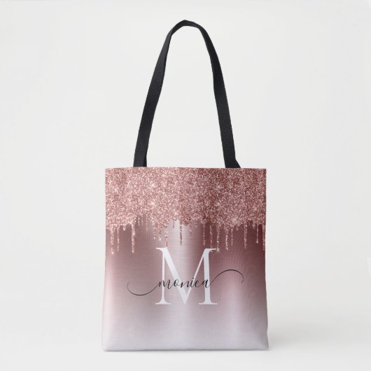Tote Bag Rose Gold Parties scintillant Drives Nom du monogr (Devant)