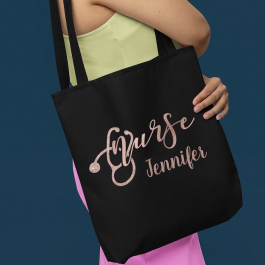 Tote Bag Rose Gold Parties scintillant Infirmière Nom perso