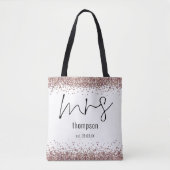 Tote Bag Rose Gold Parties scintillant Script Mme Nom Date  (Devant)