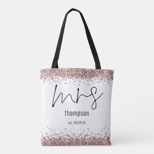 Tote Bag Rose Gold Parties scintillant Script Mme Nom Date  (Dos)