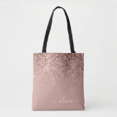 Tote Bag Rose Gold Poudré Monogramme Nom Paillettes (Devant)