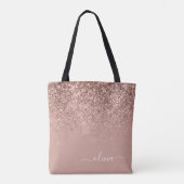 Tote Bag Rose Gold Poudré Monogramme Nom Paillettes (Dos)
