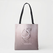 Tote Bag Rose Gold rayé rustique monogramme ombre (Devant)