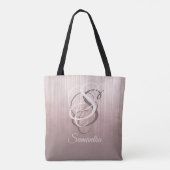 Tote Bag Rose Gold rayé rustique monogramme ombre (Dos)