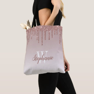 Tote Bag Rose Gold Sparkle Faux Parties scintillant Monogra