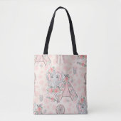 TOTE BAG ROSE & GRIS BOHO BABY ELEPHANT & DREAMCATCHER (Devant)
