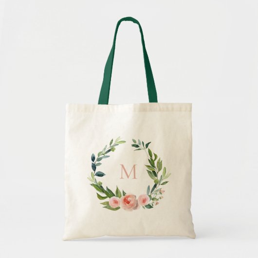 Tote Bag Rose Jardin Floral Wreath Monogramme (Devant)