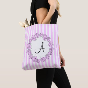 Tote Bag Rose Lilac Monogramme bande sur le dos lilas