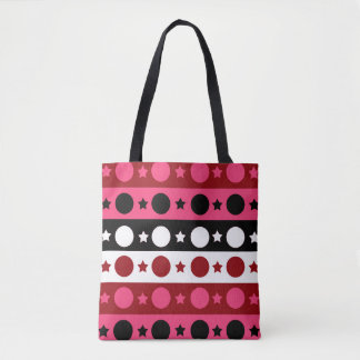 Tote Bag Rose noir blanc Cercle Étoiles rayures Design