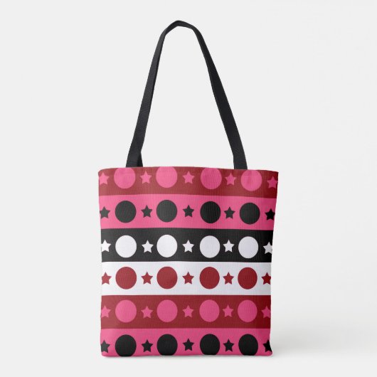 Tote Bag Rose noir blanc Cercle Étoiles rayures Design (Dos)