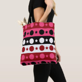 Tote Bag Rose noir blanc Cercle Étoiles rayures Design (De près)