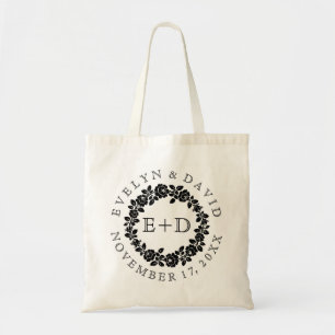 Tote Bag Rose noir blanc couronne mariage accueil