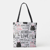 TOTE BAG ROSE NOIR GRIS VALENTINE CHATS MICE & KISSES (Dos)