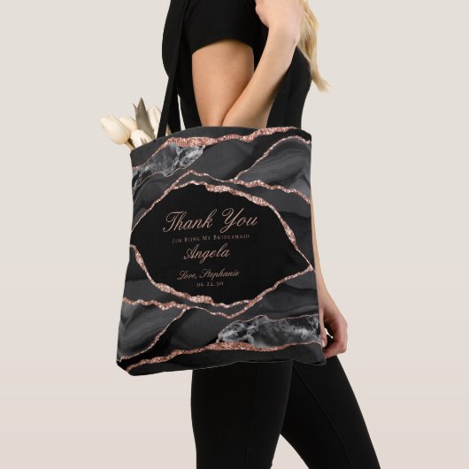 Tote Bag Rose noir Or Fondu Agate Mariage Merci (De près)