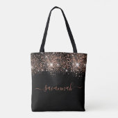 Tote Bag Rose noir parties scintillant or script monogramme (Dos)