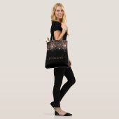 Tote Bag Rose noir parties scintillant or script monogramme (Sur le modèle)