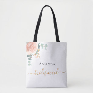 Tote Bag Rose or fleurie eucalyptus verdure Bridesmaid
