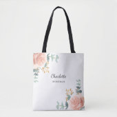 Tote Bag Rose or floral sauge vert bridesmaid (Devant)