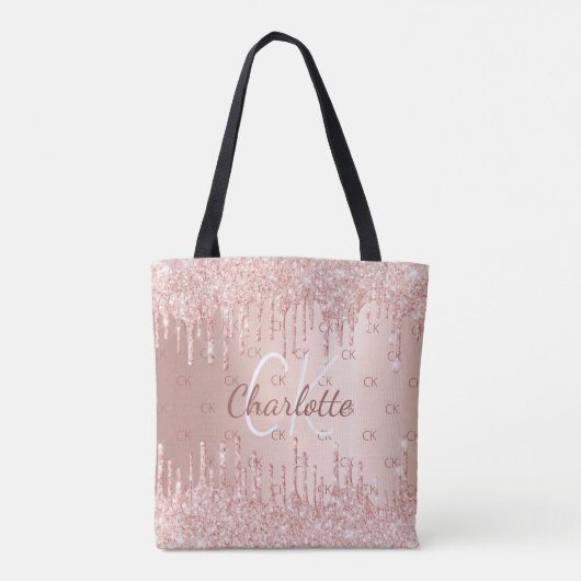 Tote Bag Rose or monogramme nom élégant (Dos)