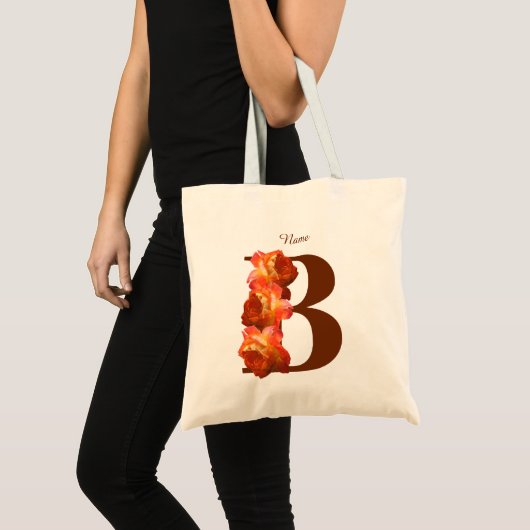 Tote Bag Rose orange Monogramme initial B Votre nom (Devant (produit))
