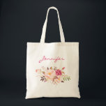 Tote Bag Rose Pâle Floral & Nom<br><div class="desc">Offrez le cadeau d'organisation et aidez-vous avec un sac fourre-tout à cadre floral rose pâle et or personnalisé avec votre nom ou celui de vos amis / famille / cortège de mariée.</div>