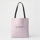 Tote Bag Rose Pâle Simple Féminin Monogramme Personnalisé N (Devant)