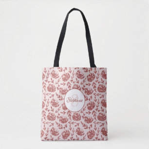 Tote Bag Rose Parties scintillant or Monogramme floral