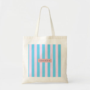 Tote Bag Rose pastel et rayures bleues personnalisées
