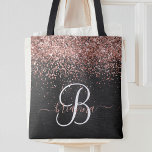 Tote Bag Rose personnalisé Parties scintillant or noir Étin<br><div class="desc">Personnalisez facilement ce sac fourre-tout élégant et branché avec une jolie parties scintillant brillante en or rose sur un arrière - plan métallique brossé noir.</div>