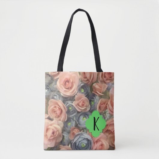 Tote Bag Rose poussiéreux et fleurs bleues (Devant)