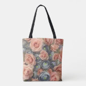 Tote Bag Rose poussiéreux et fleurs bleues (Dos)