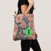 Tote Bag Rose poussiéreux et fleurs bleues (De près)