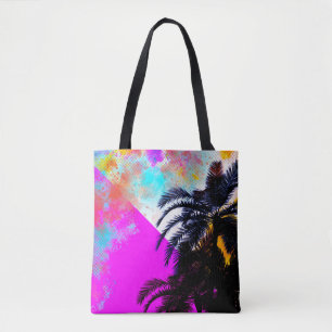 Tote Bag Rose Rétro Couleurs Vives Palmiers de Plage en Été