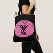 Tote Bag Rose rétro rose et noir (De près)