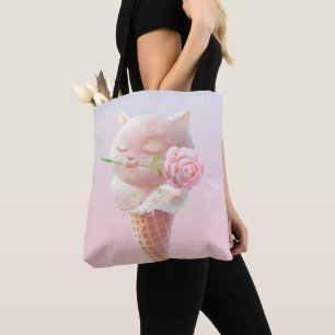 Tote Bag Rose Romantique : Mademoiselle Minou Cône de Glace