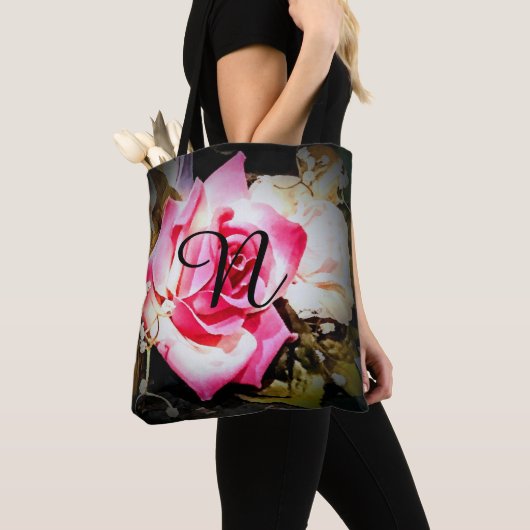 Tote Bag Rose rose monogramme (De près)
