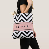 Tote Bag Rose rose noir blanc blanc moderne Chevron Zigzag (De près)