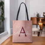 Tote Bag Rose Rose Or Bourgogne Élégant Monogramme<br><div class="desc">Blush Pink - Rose Gold et Bourgogne Faux Sparkle et Parties scintillant Elégant Sac de Livre Monogram. Ce sac de livre peut être customisé pour inclure votre nom initial et prénom.</div>