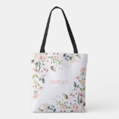 Tote Bag Rose rose pâle Floral Aquarelle Nom Monogramme (Dos)