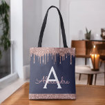 Tote Bag Rose Rose Rose Gold Marine Parties scintillant ble<br><div class="desc">Rose Rose Or et Marine Blue Faux Éperche et Parties scintillant Elégant sac de livre de monogramme. Ce sac de livre peut être customisé pour inclure votre nom initial et prénom et donné comme cadeau pour Noël,  Sweet 16 Anniversaire,  Fête des mariées ou Mariage.</div>