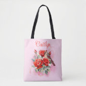 Tote Bag Rose rouge et cardinal (Devant)