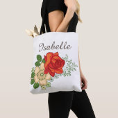 Tote Bag Rose rouge et marguerites (De près)