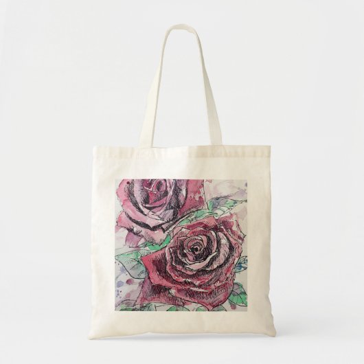 Tote Bag Rose rouge Fleurs d'aquarelle peinture florale (Devant)