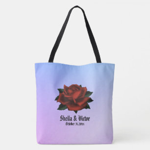 Tote Bag Rose rouge gothique Nom et date Mariage violet