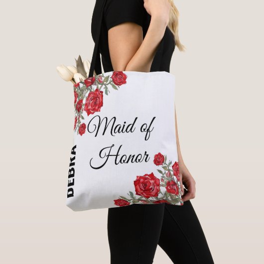 Tote Bag Rose rouge Mariage floral (De près)