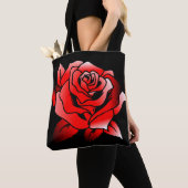 Tote Bag Rose rouge sur Arrière - plan noir (De près)