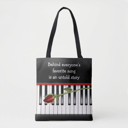 Tote Bag rose rouge sur clavier de piano (Devant)