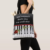 Tote Bag rose rouge sur clavier de piano (De près)