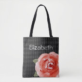 Tote Bag Rose rouge sur pois blancs noirs (Devant)